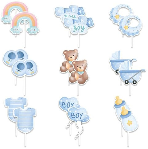 18 Stück Kuchendekorationen, Babyparty-Dekorationen, Cupcake-Dekorationen, Dessert-Dekorationen, Jungen-Party-Dekorationen, Babyparty-Dekorationen, niedliche Dekorationen
