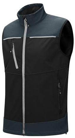 Scheibler Herren Arbeitsweste Softshell Weste Wasserbeständig Winddichte Outdoorweste mit 7 Taschen Laufweste mit Fleece Innenseite Ärmellose Jacke für Radfahren Golf Arbeit Schwarz/Anthrazit M