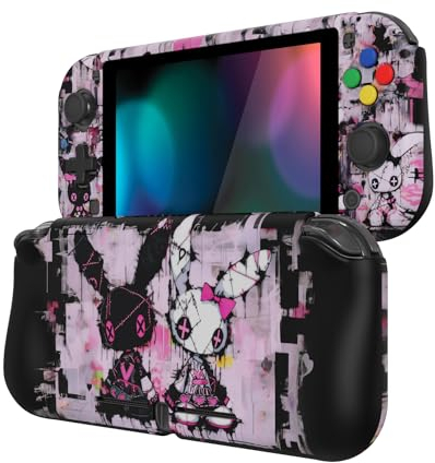 playvital Coque pour Switch Lite Cover Joycon,Accessoire Protection pour Nintendo Switch Lite avec Capuchon Joystick & Protecteur d'Écran Verre Trempé & ZealProtect Boutons-Lapin Punk Mignon