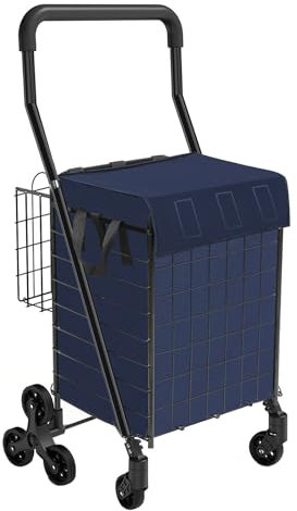 Kiffler Einkaufswagen mit 360° drehbaren Schwenkrädern, Treppensteiger, Mehrzweckwagen, leicht zusammenklappbarer Wagen mit Dreirädern, 29,9 kg verlängerter Schaumstoffbezug, Trolley für Treppen,
