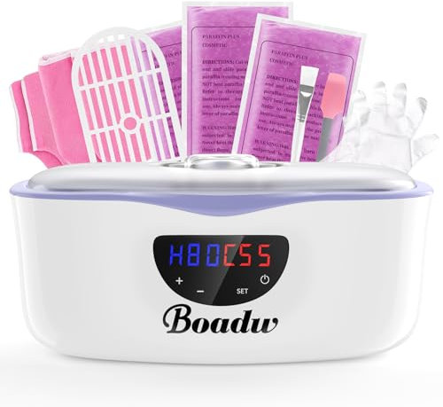 Boadw Bain de paraffine pour les mains et les pieds, 4000ml Bain de cire de paraffine pour peaux sèches et rugueuses, avec 1350g de cire de paraffine et accessoires, Superbe cadeau spa-Blanc