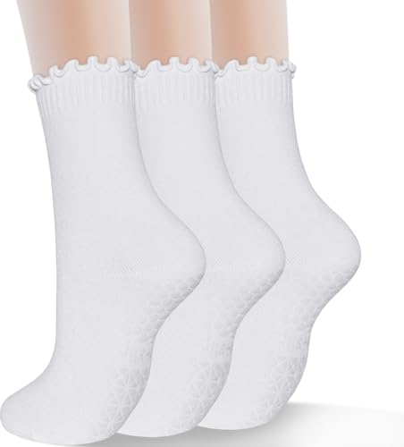GRPSKCOS Yoga Socken Damen 3 Paar Pilates Socken Antirutschsocken Stoppersocken Damen für Yoga, Barre, Pilates, Krankenhaus,Tanz(#4 Weiß*3 35-42)