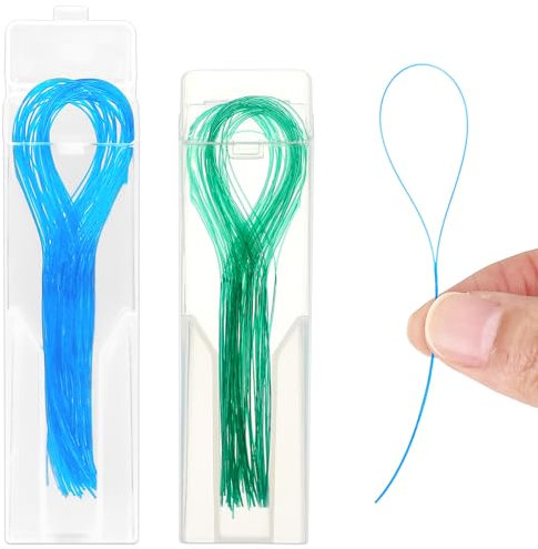 Zahnseide-Einfädler 100 Stück Gum Zahnseide Tiefreine Zahnseide für Brücken, Zahnspange, Zahnersatz, Zahnimplantate, Nylon Ring Design, Einfach zu Bedienen, Frischer Atem (2er-Pack, Blau und Grün)