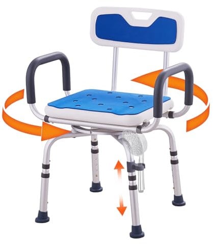 VEVOR Swivel Shower Chair 360 Degree, Adjustable Shower Seat with Armrests and Backrest for Inside Shower or Bathtub, Non-Slip Rotating Bathtub Chair Seat for Elderly Disabled Injured, 400lbs Capacity