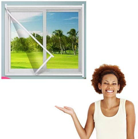 40 x 90 cm, DIY Fliegengitter für Fenster, Moskitonetz, Insektennetz, mit selbstklebenden Hakenbändern