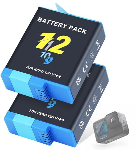 CITYORK Batteria di ricambio da 2000 mAh per GoPro Hero 12 Hero 11/10/9 nero, ricaricabile, set di batterie estreme, accessori per fotocamera sportiva, Lungo Tempo di Esecuzione, Super Lunga Vita