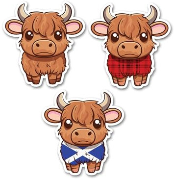 3 x 10 cm Highland Cow Aufkleber – Rinder schottisches Schottland Tartan Tiere Kawaii Lustige Kinder Mädchen Jungen Männer Frauen Scrapbook Aufkleber #82147
