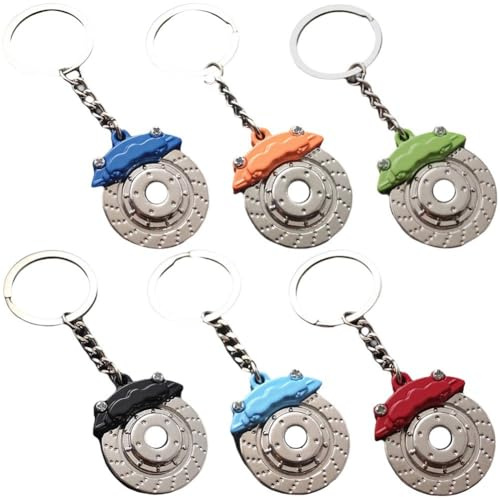 Dianzan Brake Disc Keychains 6 Pcs Auto Metal Brake Rotor Key Chain Decorative Car Brake Disc Caliper Keychain Metal Car Key Pendant