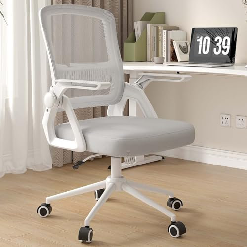 naspaluro Chaise Bureau Ergonomique avec Accoudoirs Pliants,à Hauteur Réglable Chaise de Bureau, Ergonomique en Maille Respirante avec Soutien Lombaire,Roulette Pivotant à 360°, Gris