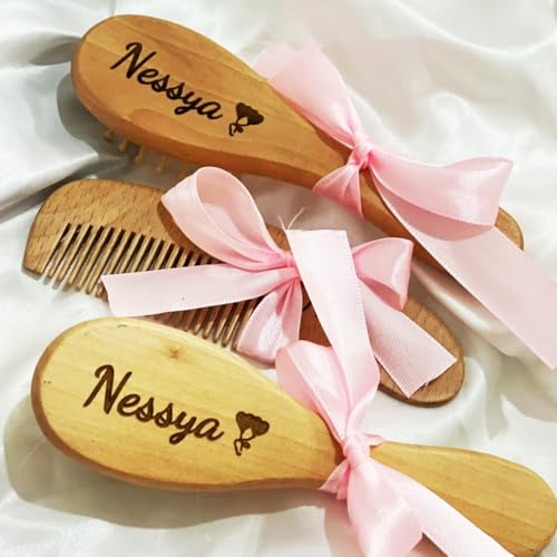 3 Set Babybürsten- Und Kammset Mit Individueller Gravur For Mädchen, Personalisierte Babyhaarbürste Aus Holz, Bürsten- Und Kammset Mit Individueller Gravur For Brautjungfern, Andenkengeschenk
