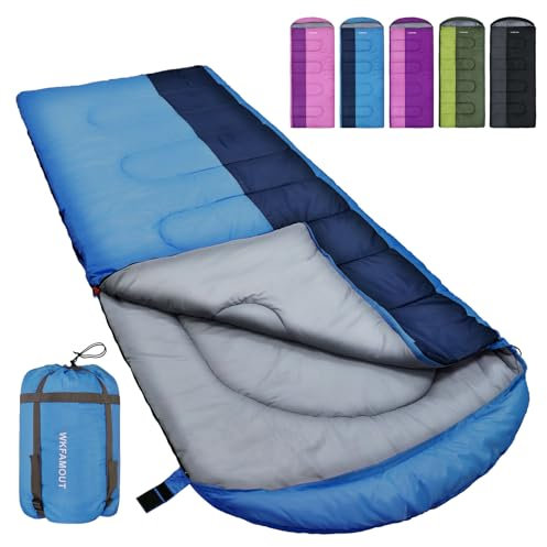 WKFAMOUT XL Schlafsack Outdoor 10℃ Deckenschlafsack für Erwachsene Maschinenwaschbar Schlafsäcke 3–4 Jahreszeiten mit Kompressionssack Camping Wandern 220x85CM Blau