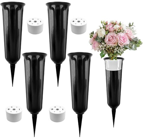 4 Pezzi Portafiori Cimitero, Vasi per Cimitero, Plastica Vasi Da Fiori Per Tombe, Staccabile Vasi Per Cimitero, Inserisci Vasi per la Decorazione del Prato, Del Giardino e Della Tomba(Nero)