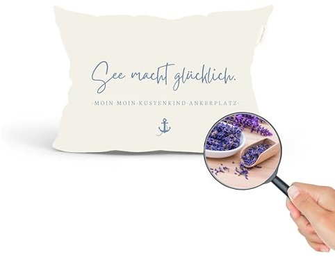 TRAUMHELDEN Duftkissen 30x20 cm · Geburtstagsgeschenk für Frauen Kräuterkissen Lavendel · Dekokissen · Lavendelduft · Kissen Achtsamkeit · Geschenke für Frauen und Männer (See Macht glücklich)