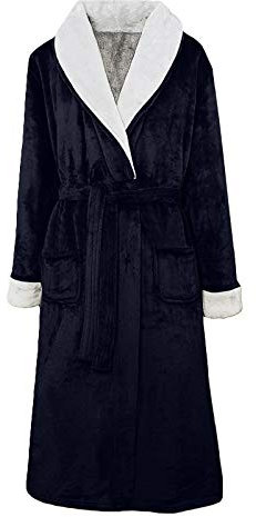Cotton Dressing Gown,Towelling Bath Robes for Women,Zip up Housecoat Women,Fluffy Nightwear,Sherpa Hooded Luxury Robe,Plus Size Dressing Gown Navy