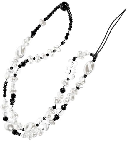 Angoily 55cm Beaded Phone Lanyard Anti-lost Multi-function Handcrafted Faux Pearl Phone Chain Wrist Strap for Women Delicate Mobile Charm Accessory