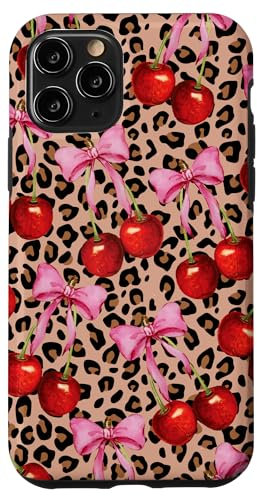 Cherry Pink Bow Coquette Cute Leopard Girl Aesthetic Case for iPhone 11 Pro