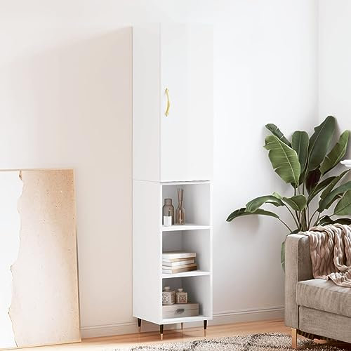 Xichuzi Aparador Alto Madera contrachapada Blanco Brillo 34,5x34x180 cm, Aparadores para Salon, Aparador Entrada Recibidor, Aparador Cocina, Vitrinas para Salon, Muebles Auxiliares 3198963