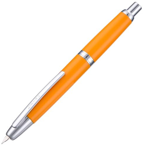 Jinhao 10 Press Fountain Pen with Box, Orange Retractable Fine Nib with Converter Set (Silver Clip)