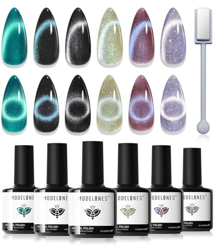 Modelones Cat Eye UV Gel Nagellack Magnet 6 Farbe Gel Nagellack Nail Polish Manicure Soak Off UV Nägel Gellack für Nail Art - Grün Schwarz Rosa