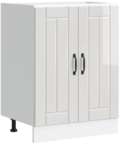 Myheimly Küchenschrank Küchenzeile,Küchenmöbel Einbauküche Schrank,Holzwerkstoff Schrank,Hochglanz-Weiß,Waschbeckenunterschrank,60 x 46 x 81.5 cm