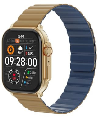IMIKI Frame Pro SF1 Smartwatch für Herren und Damen – 2,1 Zoll AMOLED-Display, Bluetooth-Konnektivität, magnetisches Armband, Messung von Blutsauerstoff und Herzfrequenz, Android und iOS, Pink Gold