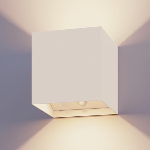 CALEX Volterra Wandleuchte, für Außen & Innen, warmweißes Up & Down Licht, Akku aufladbar mit USB-C, kabellos, Bewegungsmelder, wasserdicht, Weiß
