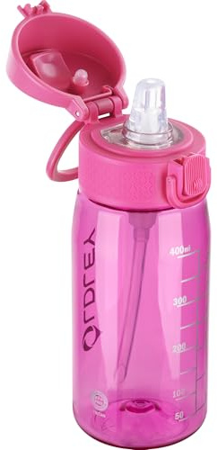 OLDLEY Kids Water Bottles with Straw 420ml/14oz BPA Free Tritan Water Bottle with Handle Leakproof Time Marker School Sports Drinking Bottle for Toddler Boys Girls (Rose)
