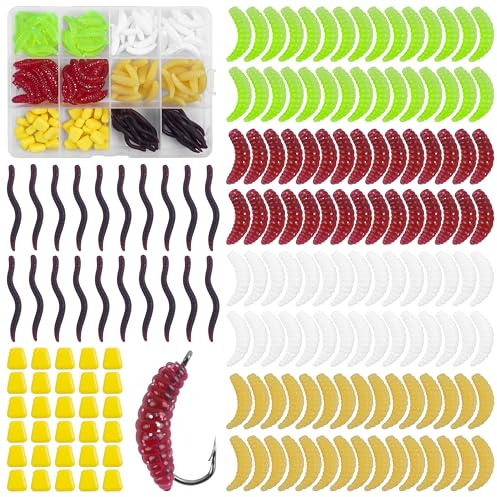 Fishing Soft Plastic Worms Set 170pcs Artificial Maggot Worm Earthworm Corn Baits Silicone Fake Worms Lures Bass Fishing Kit for Freshwater Saltwater