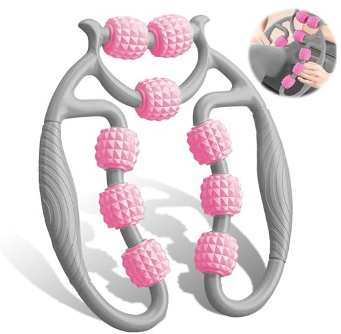 HYran Masseur Anti Cellulite, Rouleau de Massage 360°, Rouleau Cellulite Massage, Rouleau de Massage Musculaire des Jambes, Rouleau Cellulite, Soulage la Fatigue (Gris+Rose)