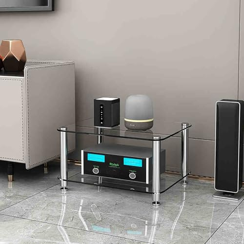 ZIHESY Audio Rack HiFi Regal Multifunktionales Ablageregal Stabiler Metallrahmen, TV Rack HiFi Regal Audio Schrank Glas Ablage, für DVD Spieler Spielkonsolen(Clear,35cm/13.8in)