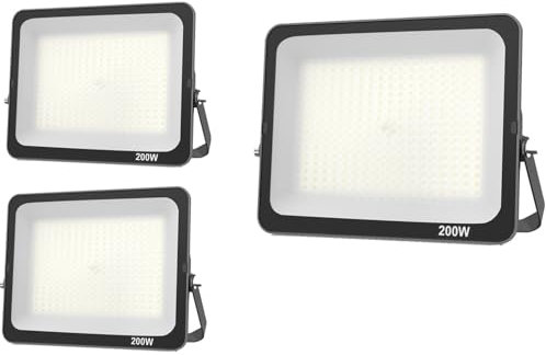 JBdusn 3pcs Projecteur LED 200W, Superlumineux Projecteur Blanc Froid 6500K, Projecteur LED Exterieur IP66, Spot Exterieur Floodlight pour Jardin Stade Garage entrepôt Magasin Atelier Dépôt