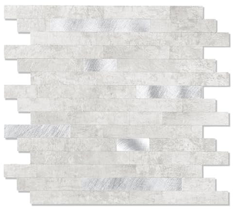 Yipscazo Peel and Stick Wood Metal Tile Backsplash, Stick on Tiles for Backsplash Kitchen, Bathroom, Laundry Room, Camper, Fireplace (12 X 12,20 Sheets in Gray Stone)