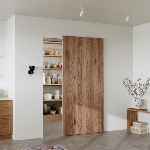 Kit de herrajes para puerta corredera oculta de granero de 40 pulgadas con mecanismo de cierre suave para apertura de paso de 32 pulgadas, sistema de riel de aluminio oculto, montaje en pared para