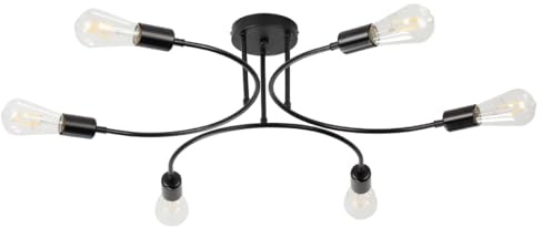 STARRYOL Industrieller Kronleuchter - 6-armige Pendelleuchte in Schwarz mit E27 Fassungen, Metall Halbkreis Design für Esszimmer, Küche oder Wohnzimmer (70 cm) - Glühbirne nicht enthalten