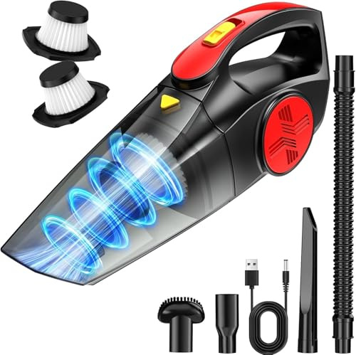 CFEN Aspirador de Mano sin Cable Potente, Aspirador Coche Portátil 9000 Pa con Batería Recargable Dos Filtros HEPA Lavable y Reutilizable, Aspiradora de Carga Rápida 75W para Hogar Coche y Mascotas