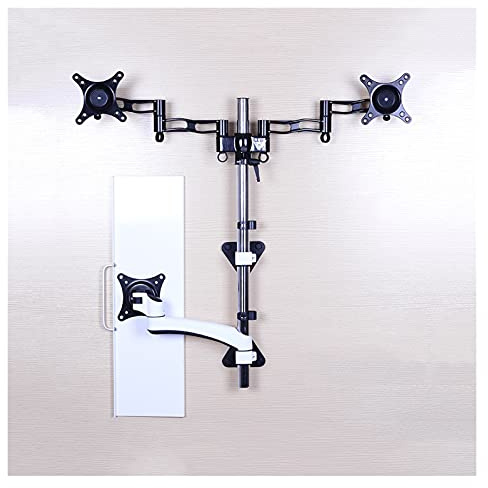 Monitor Mount Bracket 15-27 Display Stand Wall-Mounted Dual Monitor Desk Mount Stand with Tray Height-Adjustable Wall Monitor Mount Arm,Each Arm Holds Up to 17.6 Lbs Mo