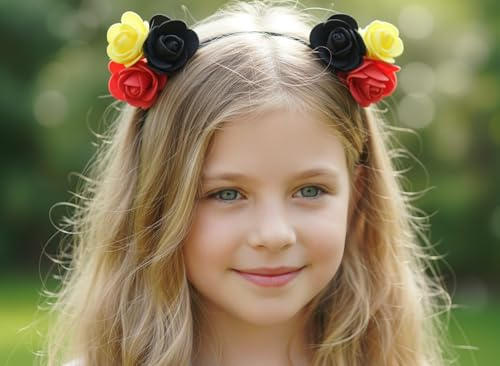 1 x Mibella Beauty & Co Fan Kollektion, Haarreif mit Rosen, Schwarz Rot Gelb, EM WM Haarschmuck, Haarmode - 23611