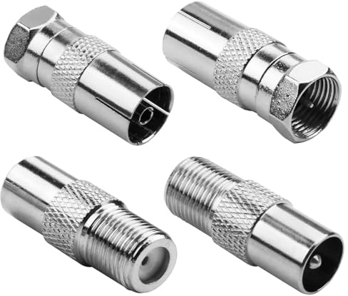 Huxiny Adaptateur Antenne TV, 4 pièces Raccord Antenne TV, Câble Antenne Adaptateur TV, pour Câble Satellite TNT Modem Routeur Récepteur, Raccord Antenne Murale Audio Vidéo
