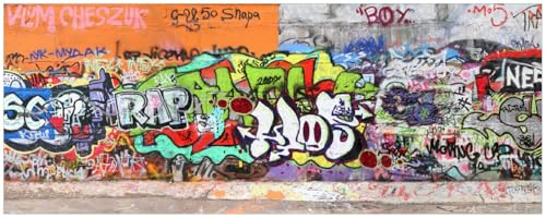 Wallario Küchenrückwand selbstklebend 115 x 50 cm, Motiv: Rap-Graffiti- Wand mit verschiedenen Tags | Spritzschutz abwischbar & pflegeleicht
