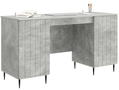 vidaXL Schreibtisch mit Tür Betongrau 142,5 x 50 x 75 cm Holzwerkstoff, Moderner Arbeitsplatz für Dein Wohnzimmer, rechteckiger Schreibtisch mit viel Stauraum, Robustes Büromöbel