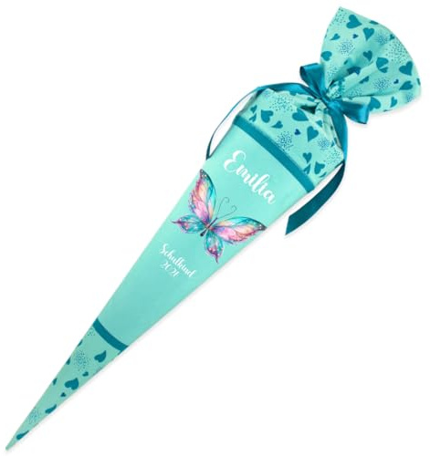 Dein Lieblingsteil Deine Schultüte aus Stoff Kuschel Velvet Wunschmotiv individualisierbar mit Wunschname personalisierbar 70 cm 85 cm – Mädchen (Modell 17: Schmetterling, 70 cm mit Kissen)