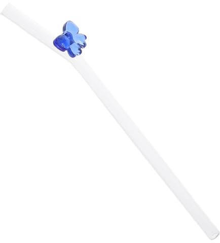 Cabilock Pajita de Vidrio Reutilizable Pajita de Cristal Divertida y Ecológica Diseño de Lazo Azul, Práctica Uso Diario en Fiestas para Beber