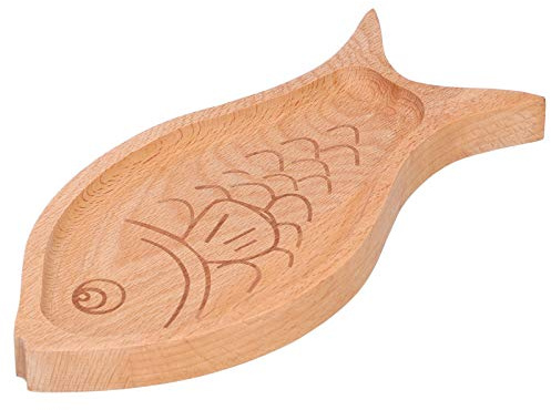 Aramox Piatto in Legno Piatto in Legno a Forma di Pesce Naturale 25 X 12 X 2 Cm Vassoio da Dessert Multicereali per Frutta, Caramelle, Snack, Espositore da Tavolo, Casa, Ristorante, Barbecue