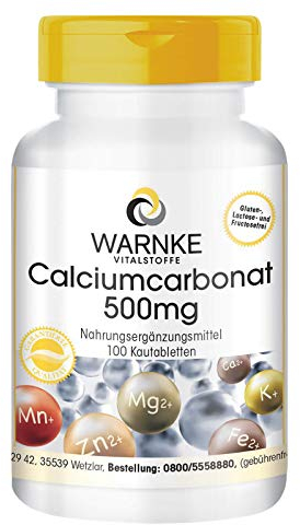 Calcium Tabletten - hochdosiert & vegan - aus Calciumcarbonat - 1200mg Calcium pro Tagesdosis - 100 Kautabletten | Warnke Vitalstoffe - Deutsche Apothekenqualität
