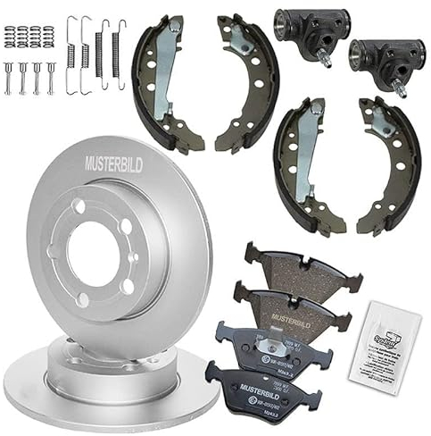 BESTPRICE Bremsenset inkl. Bremsscheiben vorne Ø 256 mm Voll + Bremsbeläge vorne und Bremsbacken hinten + Radbremszylinder, Kompatibel mit AUDI 80 B4 Avant (8C5), 80 B4 Stufenheck (8C2)
