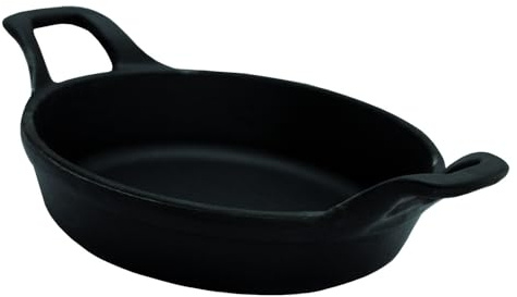 BAUMALU, Mini plat à œufs rond, en fonte émaillée, excellente répartition de chaleur, design noir mat élégant, idéal pour œufs, tapas ou portions individuelles, 16 cm, noir