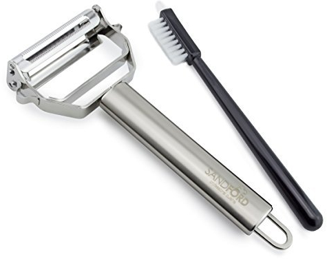 Sandford 3-in-1 Sparschäler & Julienneschneider | Edelstahl Kartoffelschäler/Gemüseschneider für Obst und Gemüse | Streifenschneider/Spiralschneider für Gemüse-Spaghetti | inkl. Reinigungsbürste