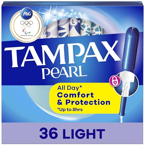 Tampax Pearl Tampons for Women, with LeakGuard Braid, Light Absorbency, Unscented, 36 Count
