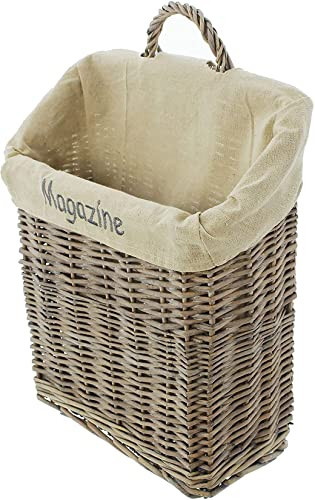 Dekoleidenschaft Zeitungskorb Magazine aus Weide geflochten, grau, Zeitschrifenkorb, Aufbewahrungskorb für Zeitschriften, Magazinkorb, Wand-Zeitungshalter, dekorativer Magazinhalter, Weidenkorb