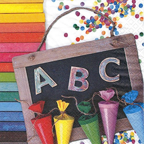 20 Servietten ABC 123 - Schulanfang farbenfroh / Einschulung / Schule / Schultüten 33x33cm